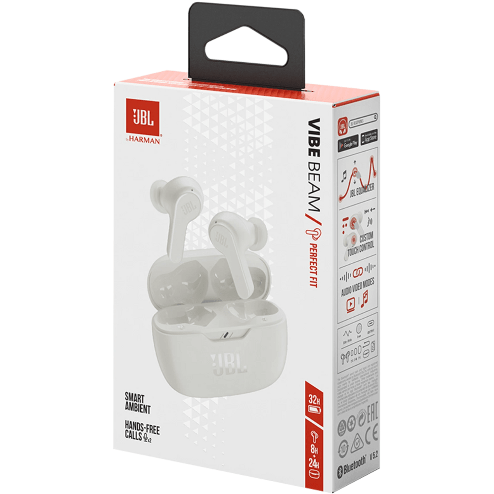 אוזניות אלחוטיות JBL Wave Beam TWS IP54 - צבע לבן - K.B.V
