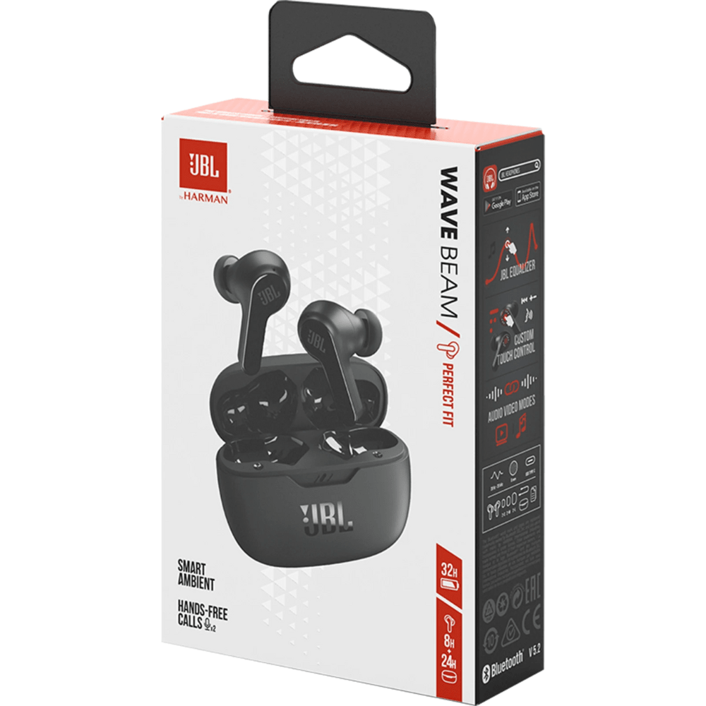 אוזניות אלחוטיות JBL Wave Beam TWS IP54 - צבע שחור - K.B.V