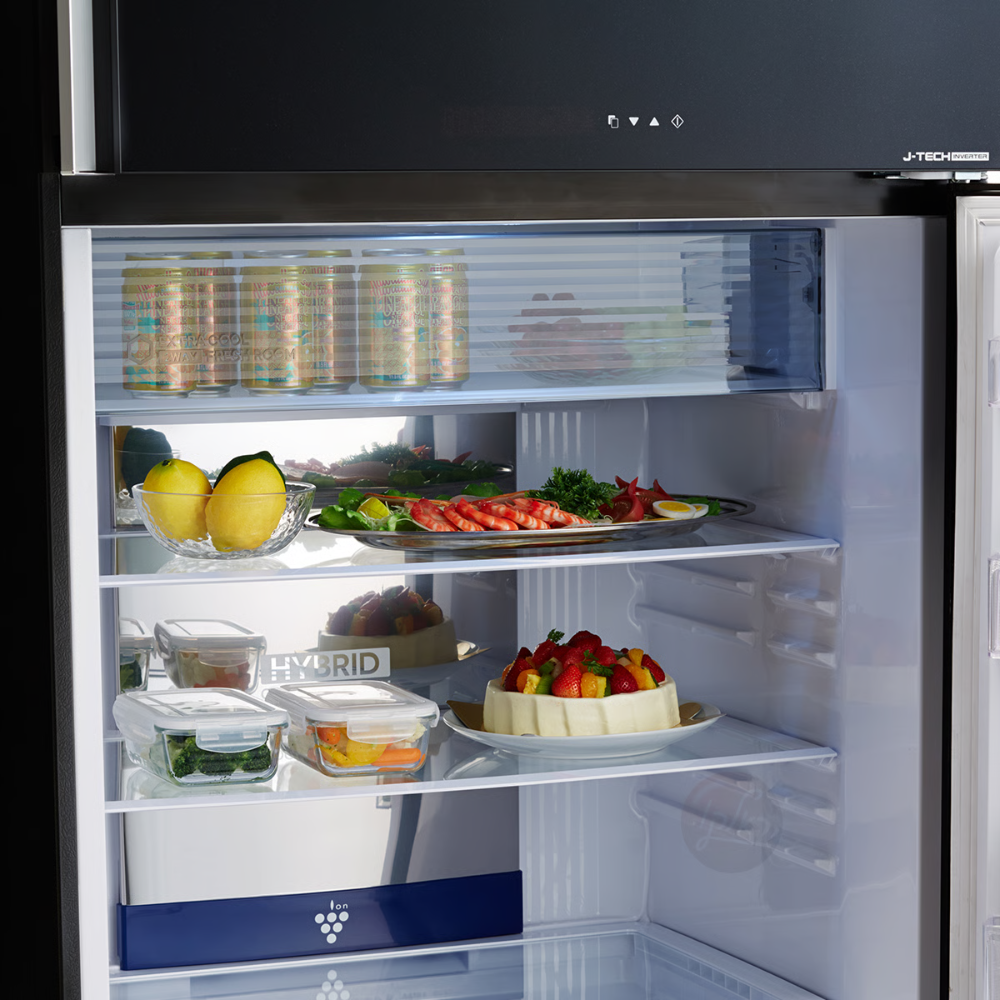 מקרר מקפיא עליון 600 ליטר נטו Sharp 4660 עם התקן שבת מובנה - גימור זכוכית אפורה - יבואן רשמי