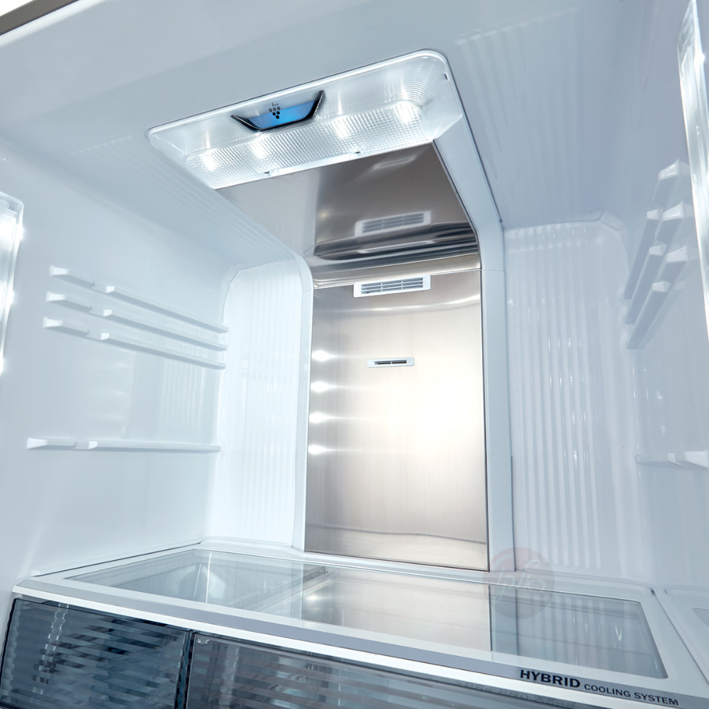 מקרר 5 דלתות מקפיא תחתון 661 ליטר נטו Sharp SJ-R9732 עם התקן שבת מובנה - גימור זכוכית לבנה - יבואן רשמי