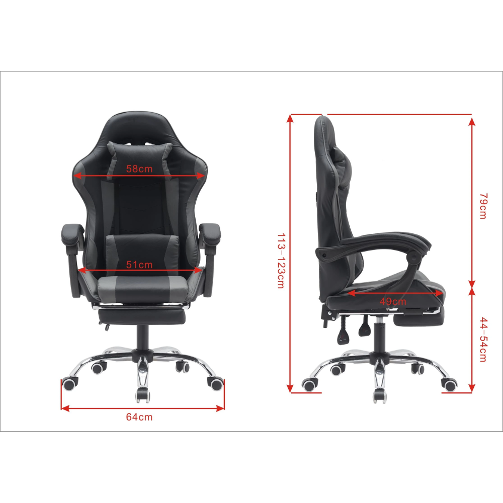 כסא גיימרים עם הדום ומסאז' רטט RSM-1044 שחור עם אפור ROSSO ITALY - יבואן רשמי