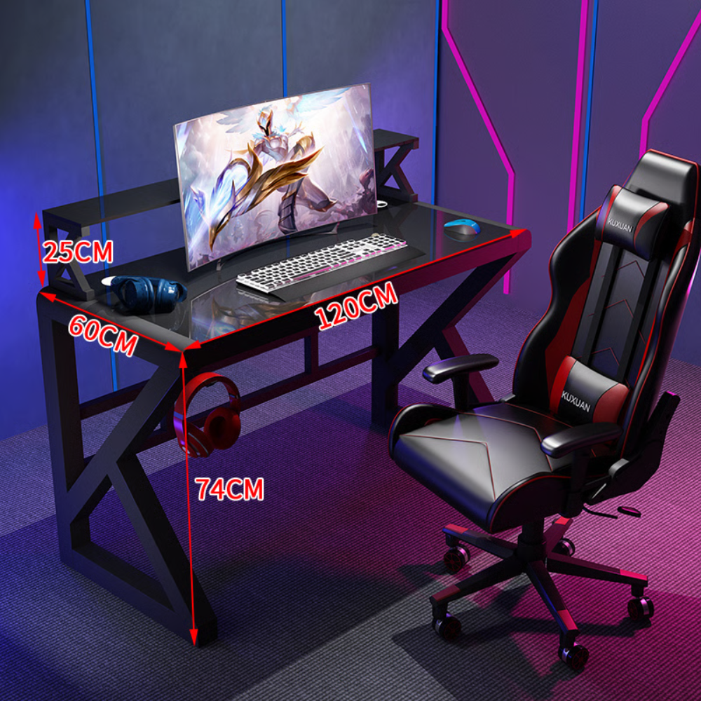 שולחן מחשב ענק עם זכוכית יוקרתית ועם מדפים דגם RSM-1060 רוחב 1.2 מטר ROSSO ITALY - יבואן רשמי