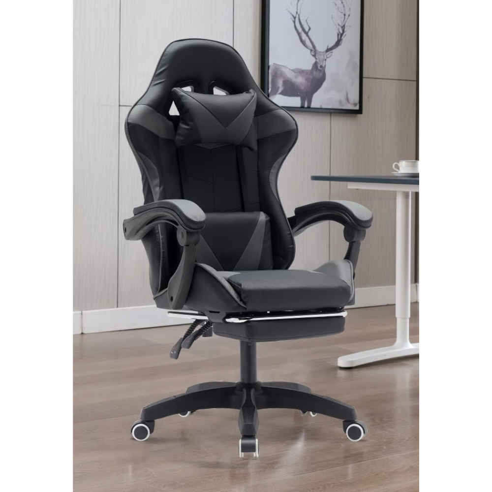 כסא גיימרים עם הדום ומסאז' רטט Rosso Italy RSM-1042 - צבע שחור ואפור - יבואן רשמי