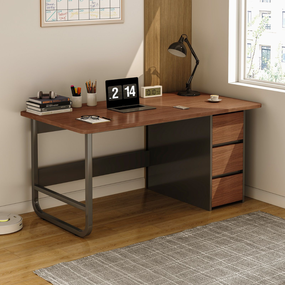 שולחן מחשב כתיבה כולל מגירות רוחב 120 ס"מ Rosso Italy RSM-2000 - צבע עץ כהה שלדה שחורה - יבואן רשמי