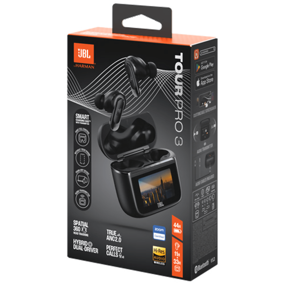 אוזניות אלחוטיות עם כיסוי חכם ומשתיק רעשים JBL Tour Pro 3 TWS - צבע שחור - K.B.V