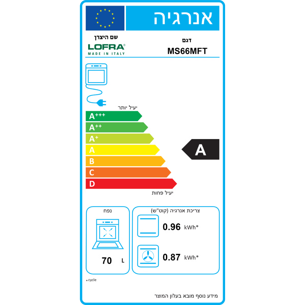 תנור אפייה משולב 70 ליטר תוצרת איטליה אחריות נירוסטה דגם - LOFRA MS66MF תוצרת איטליה - יבואן רשמי