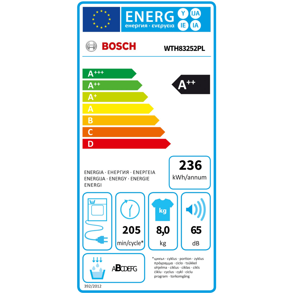מייבש כביסה קונדנסור 1-8 ק"ג Bosch WTH83252PL Heat Pump - צבע לבן - K.B.V