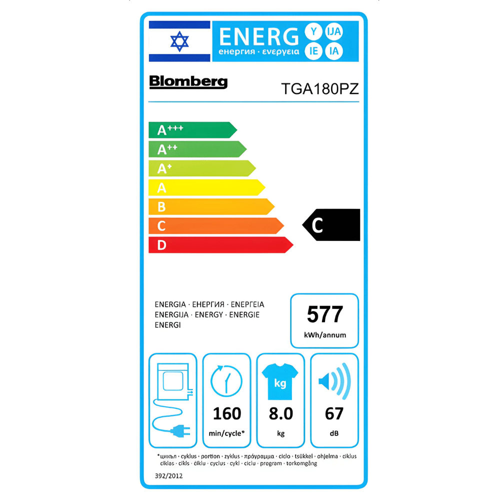 מייבש כביסה בלומברג 8 ק"ג דגם TGA180PZ לבן BLOMBERG - K.B.V