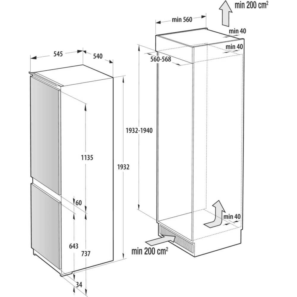 מקרר אינטגרלי מקפיא תחתון 284 ליטר Gorenje NRKI519E41 - K.B.V