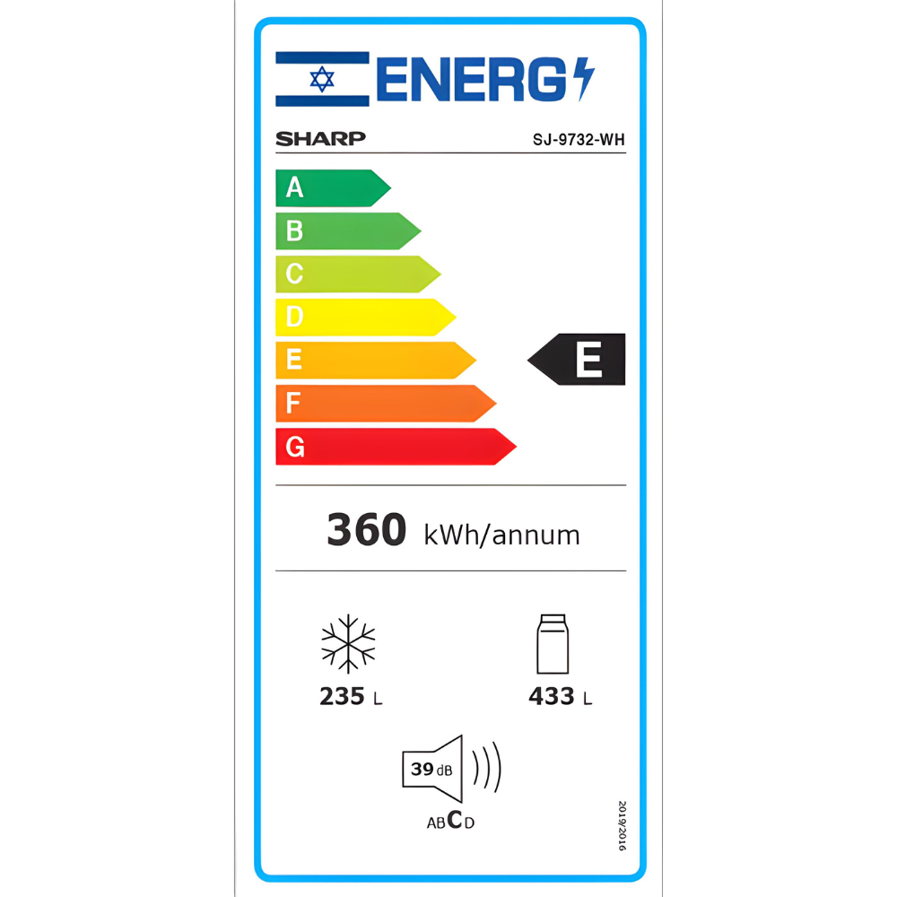 מקרר 5 דלתות מקפיא תחתון 661 ליטר נטו Sharp SJ-R9732 עם התקן שבת מובנה - גימור זכוכית לבנה - יבואן רשמי