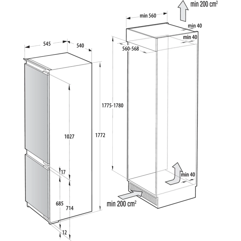 מקרר אינטגרלי מקפיא תחתון 252 ליטר Gorenje NRKI517E42 - יבואן רשמי