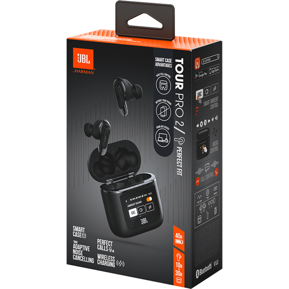 אוזניות אלחוטיות כיסוי חכם JBL Tour Pro 2 TWS ANC IPX5 - צבע שחור שנה אחריות ע"י - יבואן הרשמי