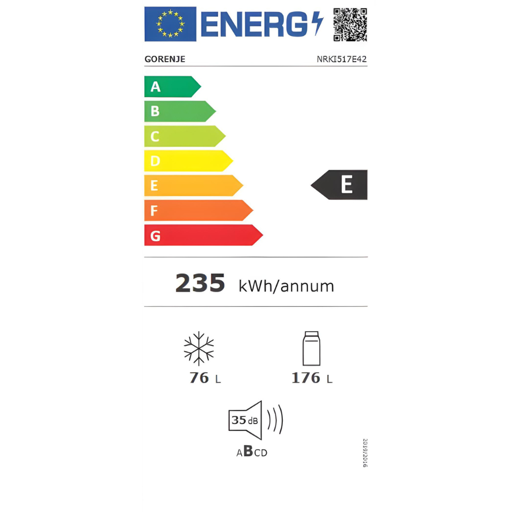 מקרר אינטגרלי מקפיא תחתון 252 ליטר Gorenje NRKI517E42 - יבואן רשמי