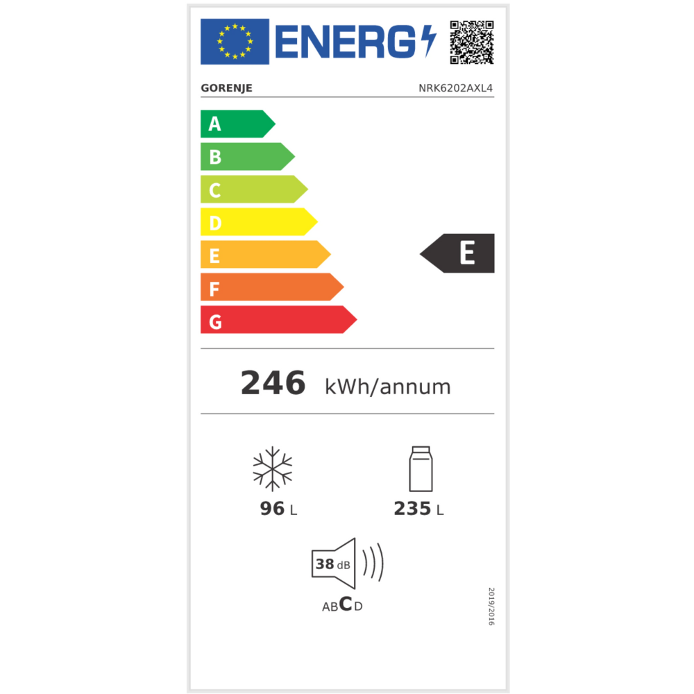 מקרר מקפיא תחתון 353 ליטר Gorenje NRK6202AXL4 - גימור נירוסטה - יבואן רשמי