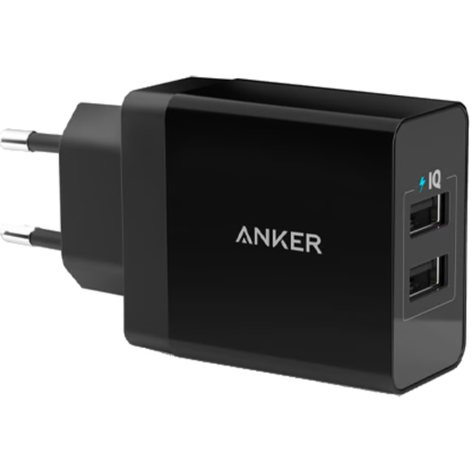 מטען קיר Anker PowerPort 24W USB- צבע שחור שנה אחריות ע"י - יבואן הרשמי