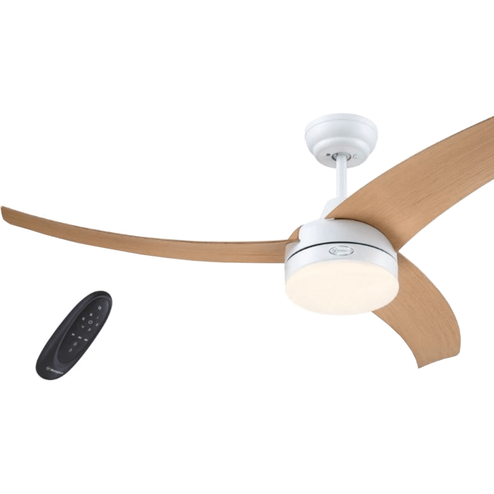 מאוורר תקרה עם שלט Westinghouse Longwood 52" CCT DC 24W - צבע לבן בשילוב עץ שנתיים אחריות ע"י - יבואן הרשמי