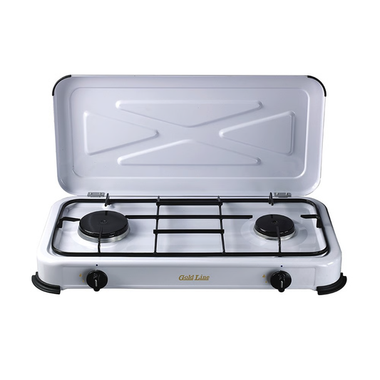 כירת גז 2 להבות ומכסה גולד ליין לבן דגם MGC-2 GOLDLINE