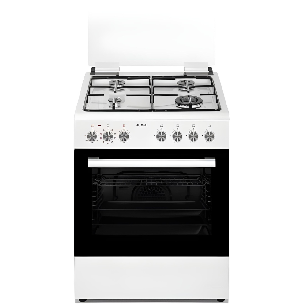 תנור משולב כיריים גז מולטיסיסטם 60 ליטר 9 תוכניות 4 מבערים Fujicom FJ-FS6365W - צבע לבן - יבואן רשמי