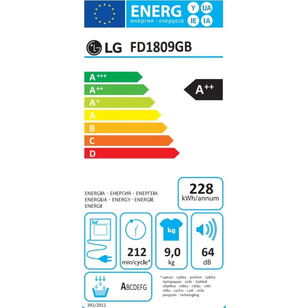 מייבש כביסה 9 ק''ג LG FD1809GB Heat Pump - גימור כסוף - יבואן רשמי