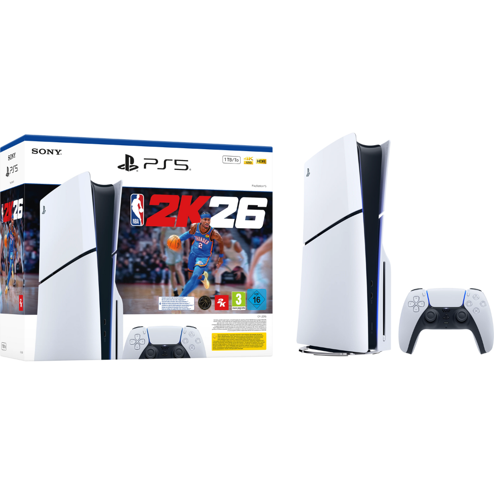 קונסולה Sony PlayStation 5 Slim 1TB Blu-Ray Edition כולל שובר למשחק NBA 2K26 - צבע לבן שנה אחריות ע"י - יבואן הרשמי