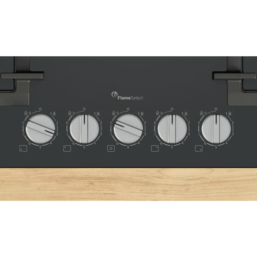 כיריים גז 75 ס"מ 5 להבות מסדרת FlameSelect דגם PPQ7A6I40Y בוש Bosch זכוכית שחורה - יבואן רשמי