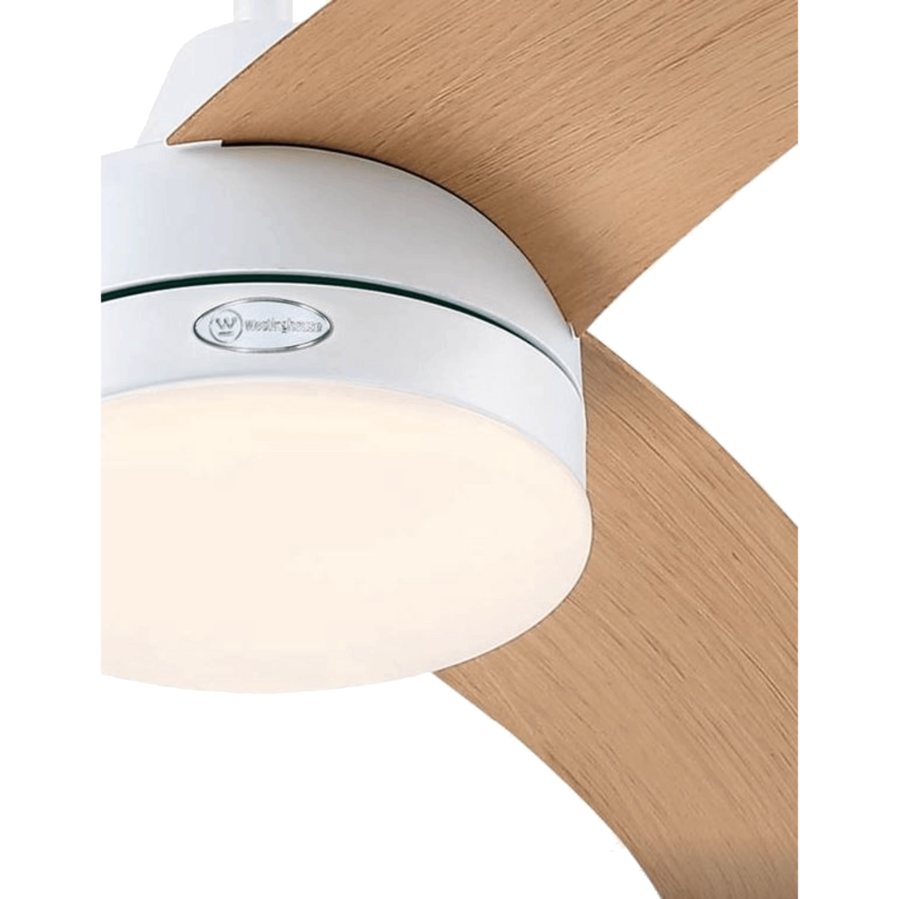 מאוורר תקרה עם שלט Westinghouse Longwood 52" CCT DC 24W - צבע לבן בשילוב עץ שנתיים אחריות ע"י - יבואן הרשמי