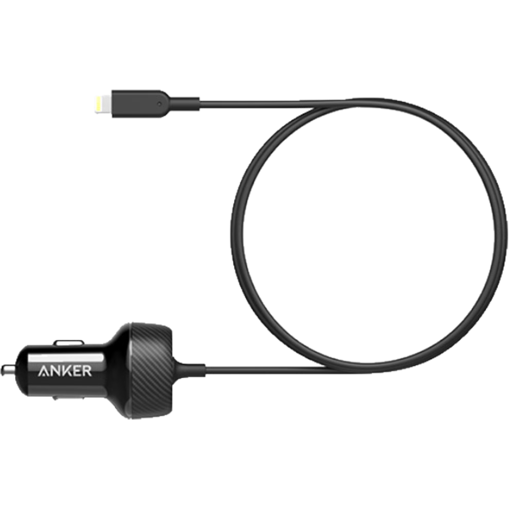 מטען רכב וכבל לאייפון Anker Elite USB Port+Lightning Cable 24W - צבע שחור שנה אחריות ע"י - יבואן רשמי