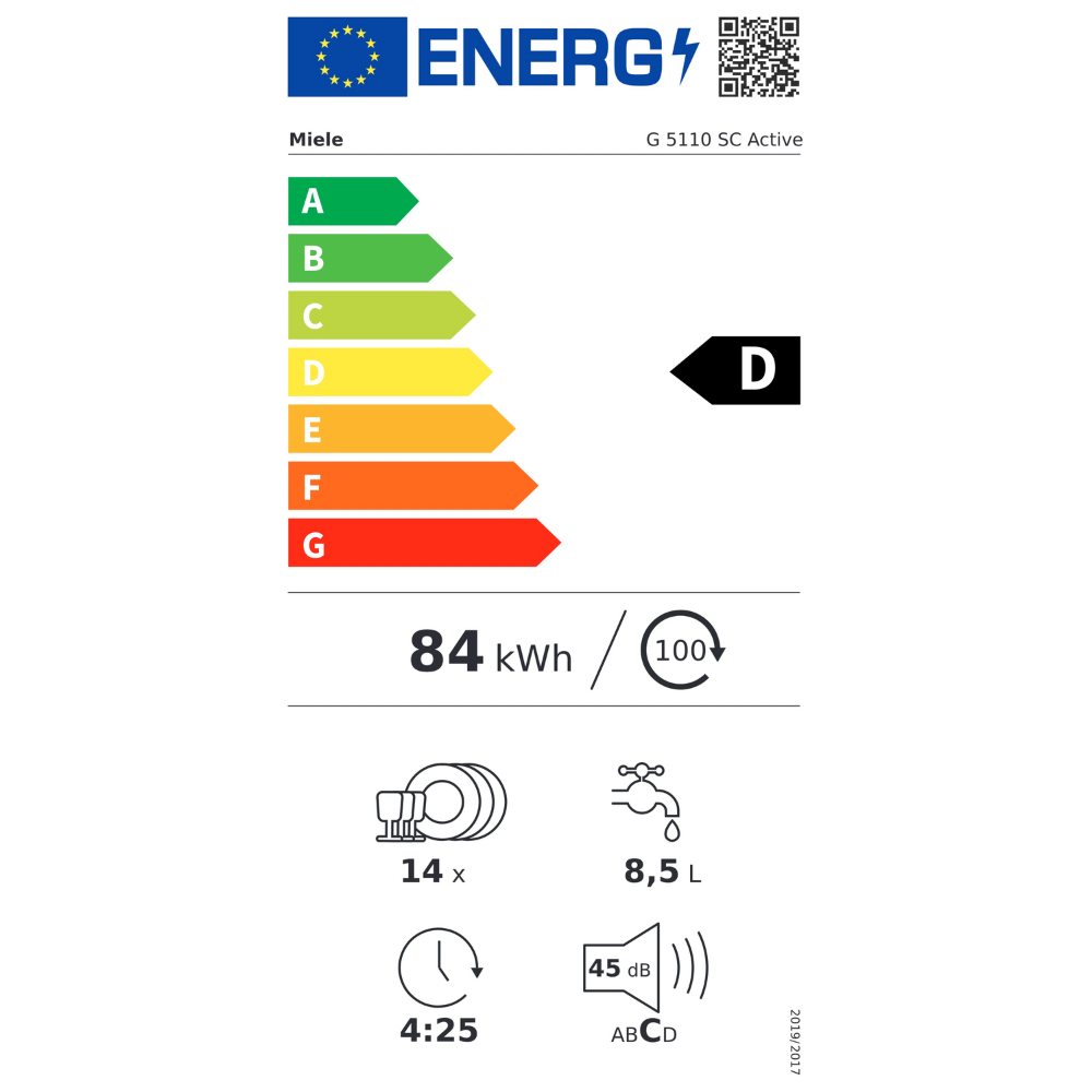 מדיח כלים 60 ס"מ 14 מערכות כלים Miele G5110SCW - צבע לבן - יבואן רשמי