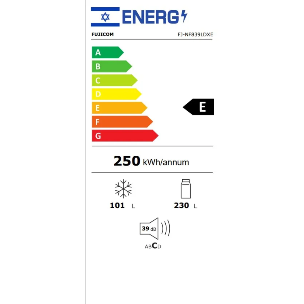 מקרר מקפיא תחתון 331 ליטר דגם FJ-NF839LDXE פוג'יקום FUJICOM נירוסטה שחורה - יבואן רשמי