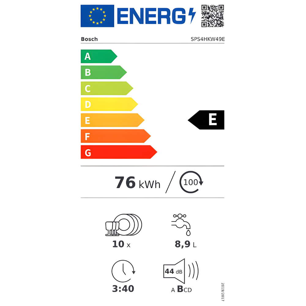 מדיח כלים צר 45 ס"מ 10 מערכות כלים Bosch SPS4HKW49E - צבע לבן , תוצרת פולין - יבואן רשמי