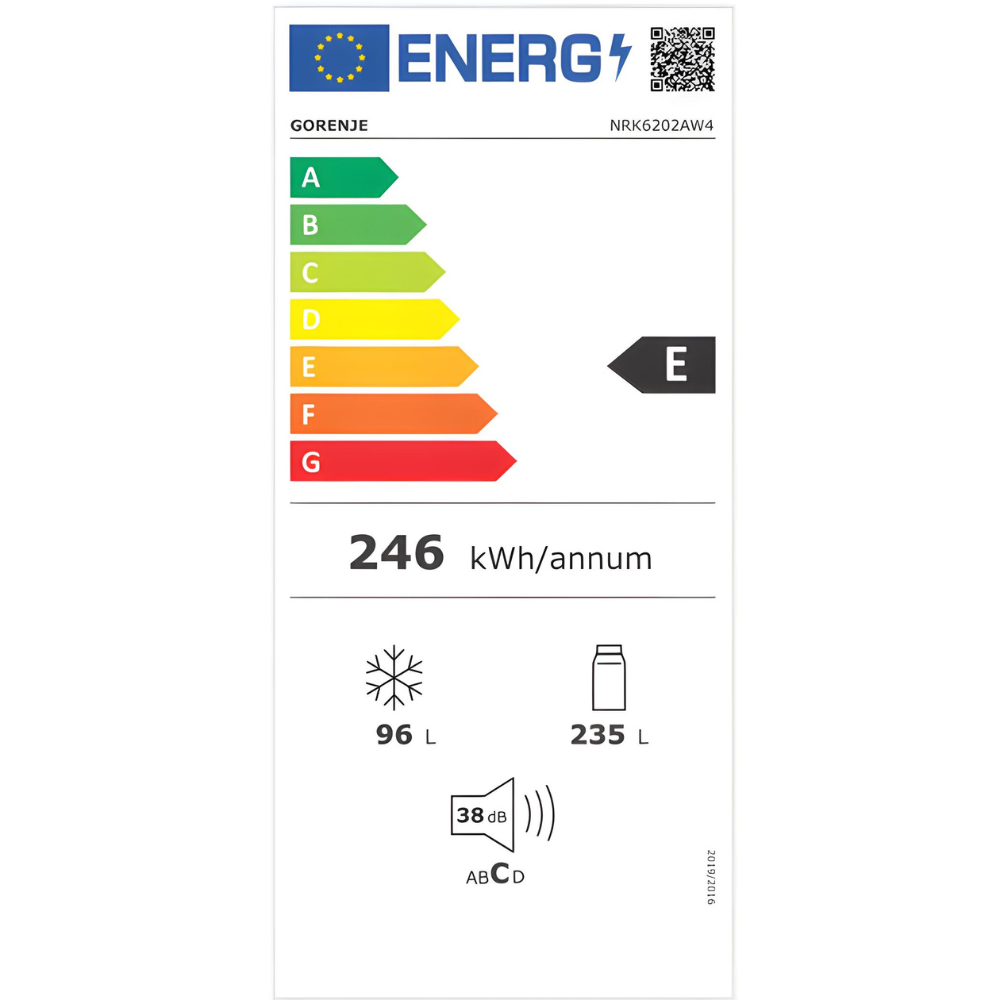 מקרר מקפיא תחתון 331 ליטר נטו gorenje NRK6202AW4 - גימור לבן - יבואן רשמי