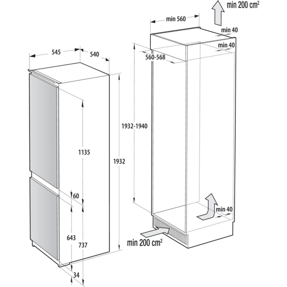 מקרר אינטגרלי מקפיא תחתון 284 ליטר Gorenje NRKI519E41 - יבואן רשמי